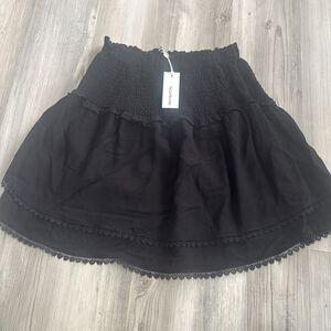 NWT Black Heartloom 90s Y2K Romantic Ruffle Lace Hem Rayon Skirt XS (MSRP $78)